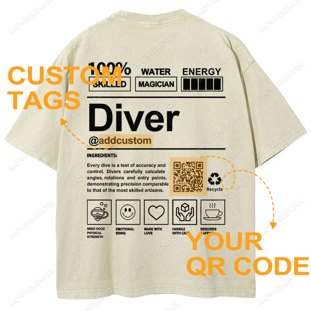 Diver QR Code Custom Unisex Fit Washed T-Shirt