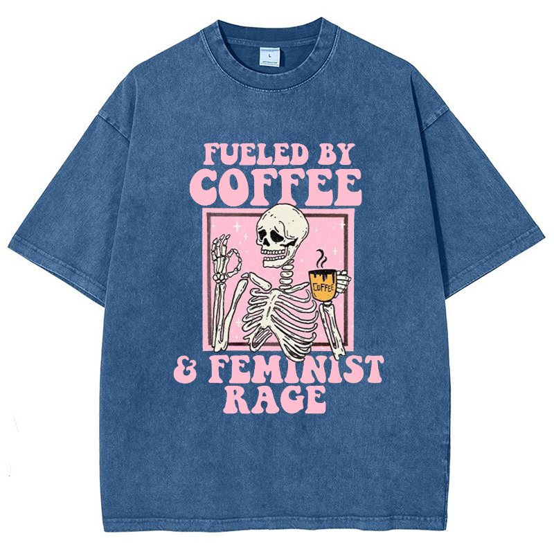 Fueled By Coffee And Feminist Rage Vintage Snowflake Washed T-Shirt-moweekender