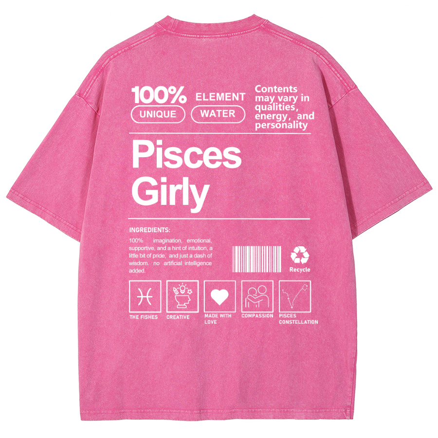 Pisces Girly Unisex Fit Washed Oversized T-Shirt-moweekender