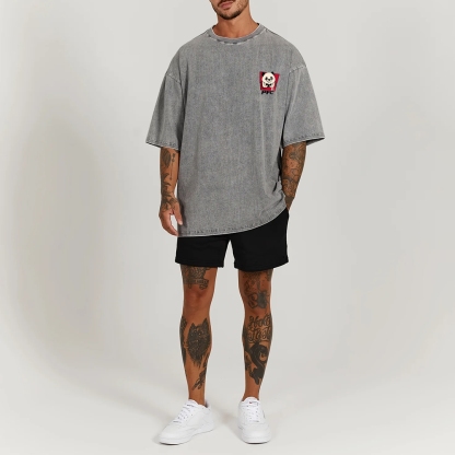 PFC Panda Printed Washed Vintage Short Sleeves T-Shirt-moweekender