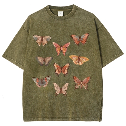 Butterfly Specimen Vintage Snowflake Washed T-Shirt-moweekender