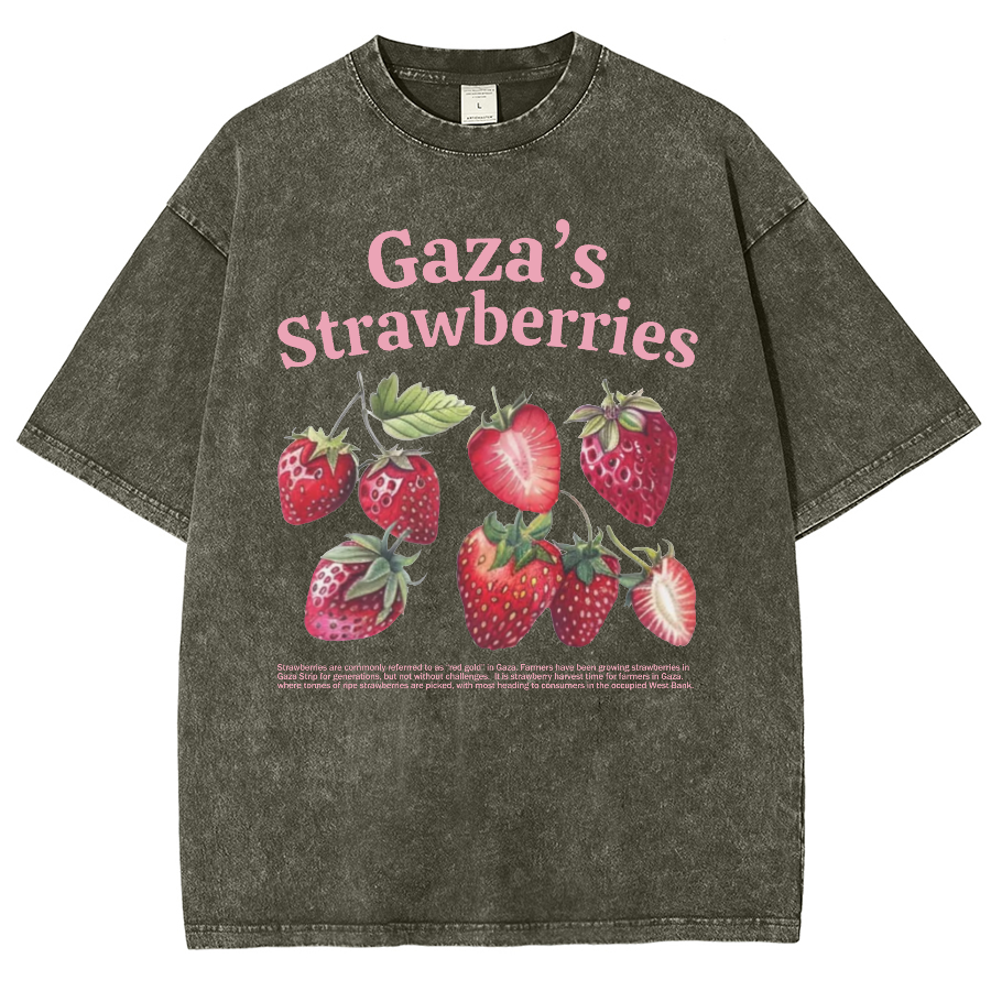 Gaza's Strawberries Fruits Unisex Fit Washed Oversized T-Shirt-moweekender