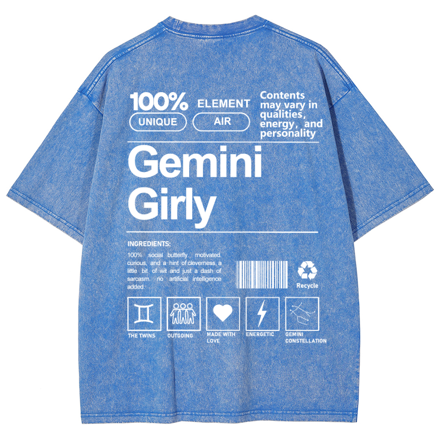 Gemini Girly Unisex Fit Washed Oversized T-Shirt-moweekender