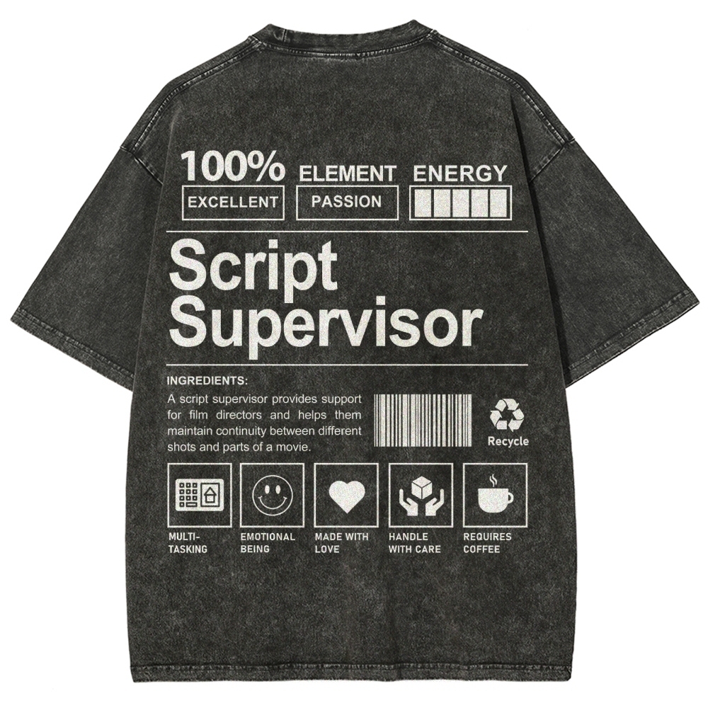 Script Supervisor Pattern Washed Vintage Short Sleeves T-Shirt-moweekender