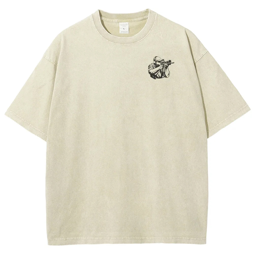 Shooting Instructor Pattern Washed Vintage Short Sleeves T-Shirt-moweekender