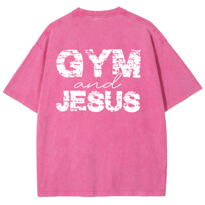 Gym And Jesus Unisex Fit Washed Oversized T-Shirt-moweekender