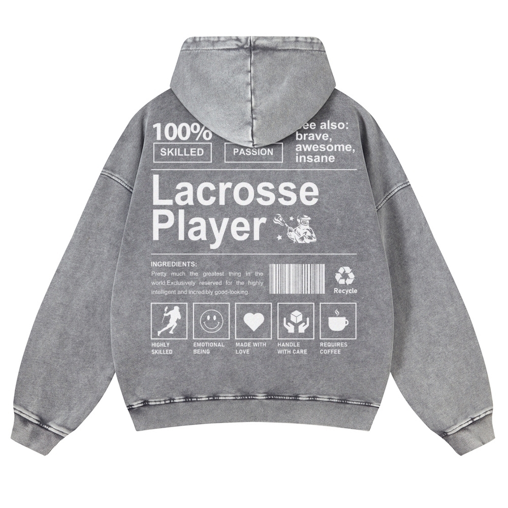 Lacrosse Player Printed Vintage Washed Hoodie-moweekender