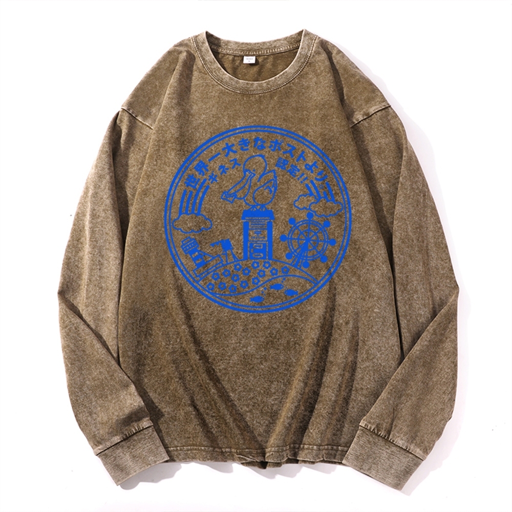 Japan Paradise Sign Deep Washed Vintage Long Sleeves T-Shirt-moweekender