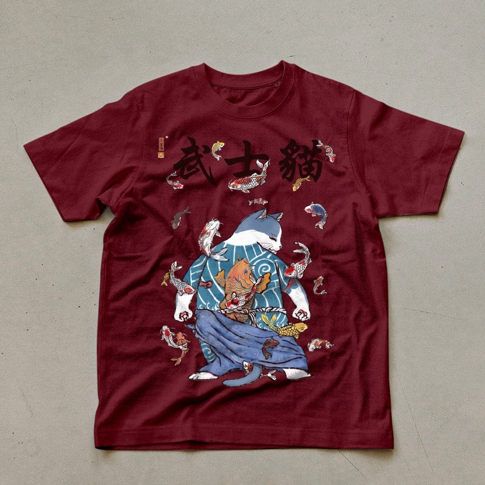 Fish Rain Tattooed Cat Unisex Prints T-Shirt-moweekender