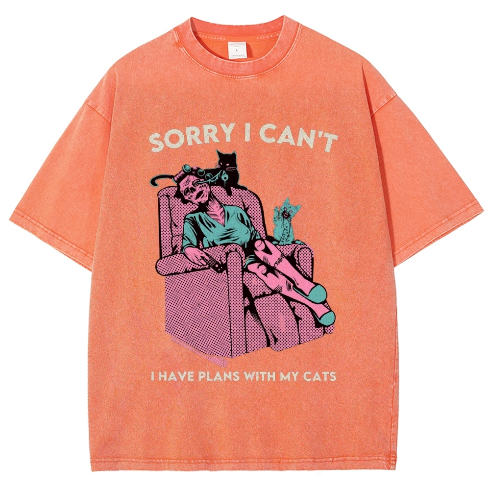 Sorry I Can't have Plans With My Cats Vintage Snowflake Washed T-Shirt-moweekender