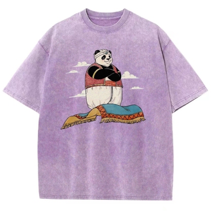 Arab Panda Pattern Washed Vintage Short Sleeves T-Shirt-moweekender