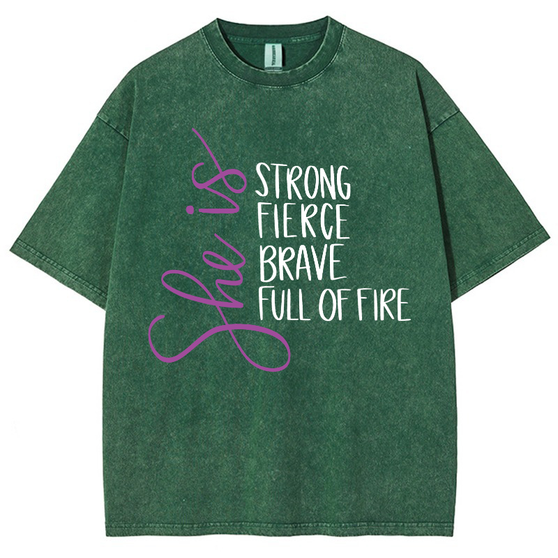 She Is Strong Fierce Brave Full Of Fire Vintage Snowflake Washed T-Shirt-moweekender