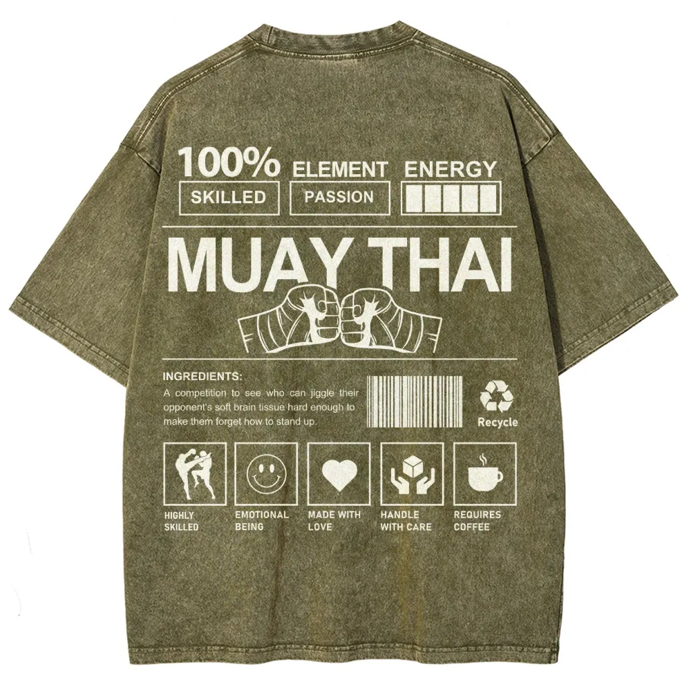 Muay Thai Pattern Washed Vintage Short Sleeves T-Shirt-moweekender