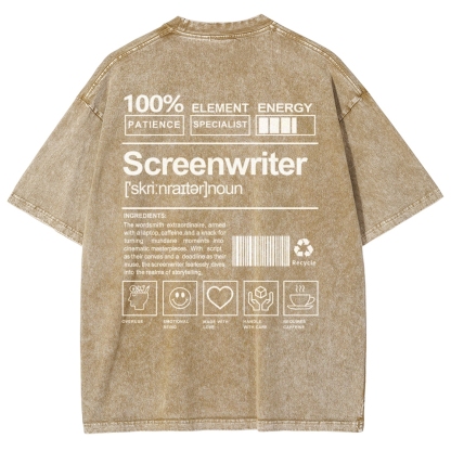 Screenwriter Pattern Washed Vintage Short Sleeves T-Shirt-moweekender