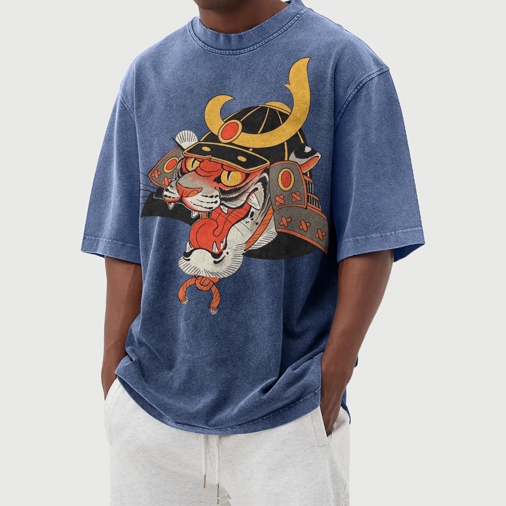 Tiger Warrior Washed Vintage Short Sleeves T-Shirt-moweekender