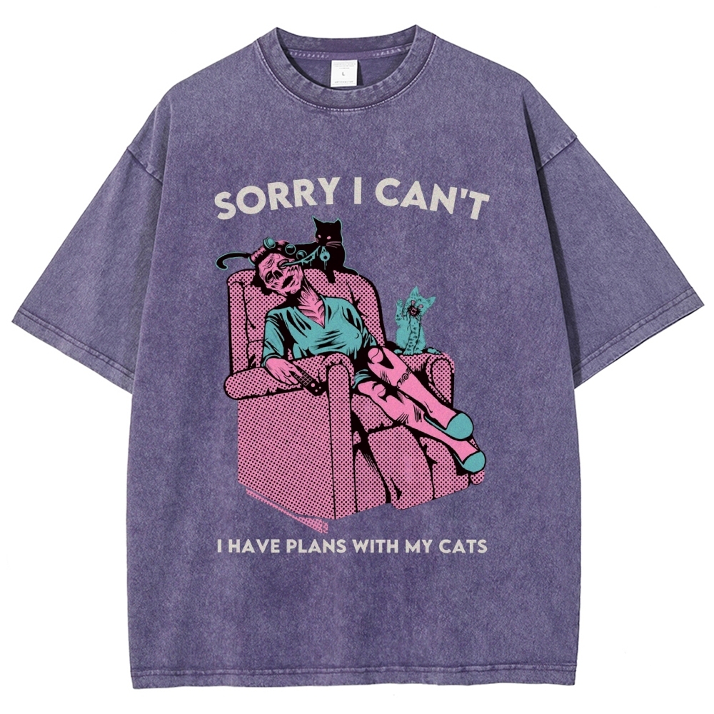 Sorry I Can't have Plans With My Cats Vintage Snowflake Washed T-Shirt-moweekender