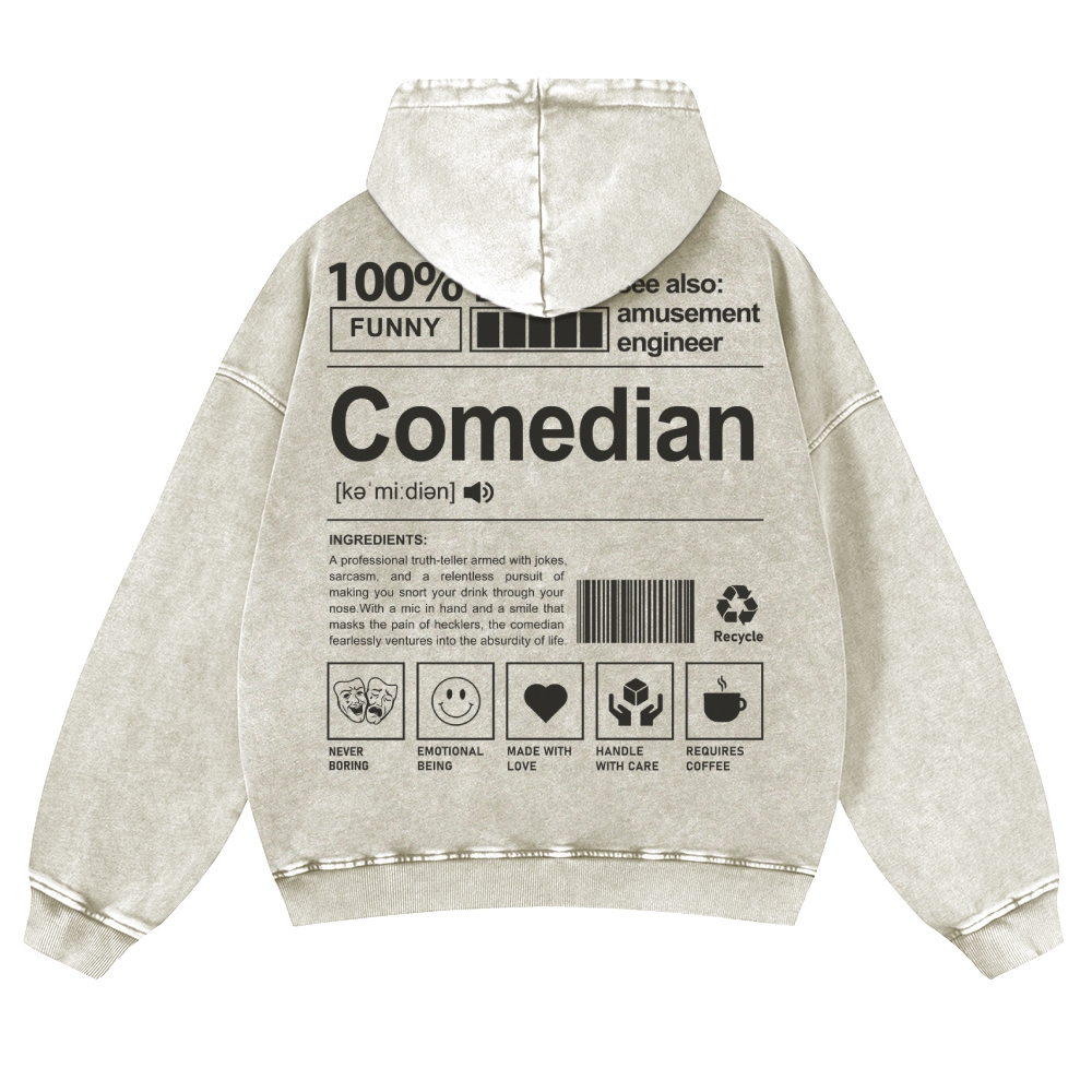 Comedian Printed Vintage Washed Hoodie-moweekender