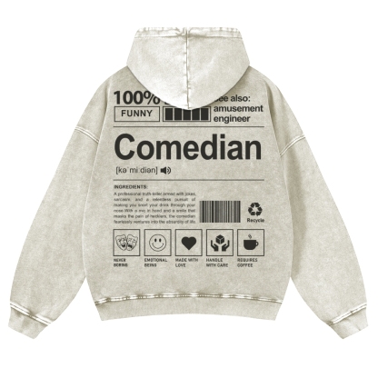 Comedian Printed Vintage Washed Hoodie-moweekender