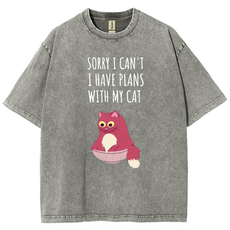 Sorry I Can't I Have Plans With My Cat Vintage Snowflake Washed T-Shirt-moweekender