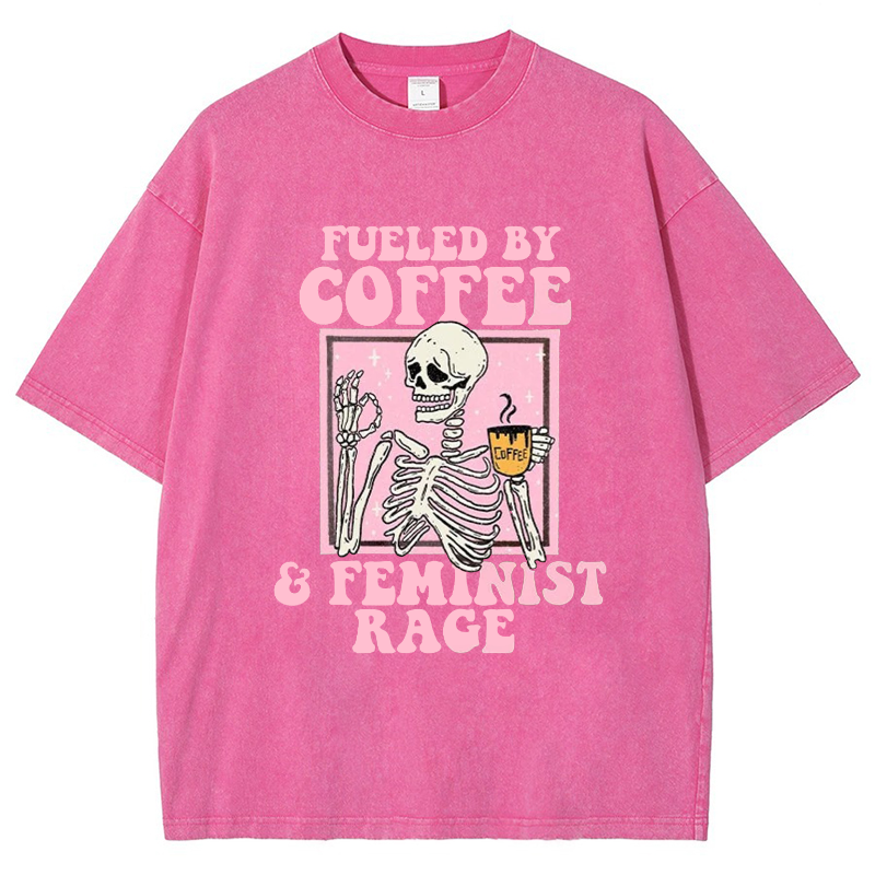 Fueled By Coffee And Feminist Rage Vintage Snowflake Washed T-Shirt-moweekender