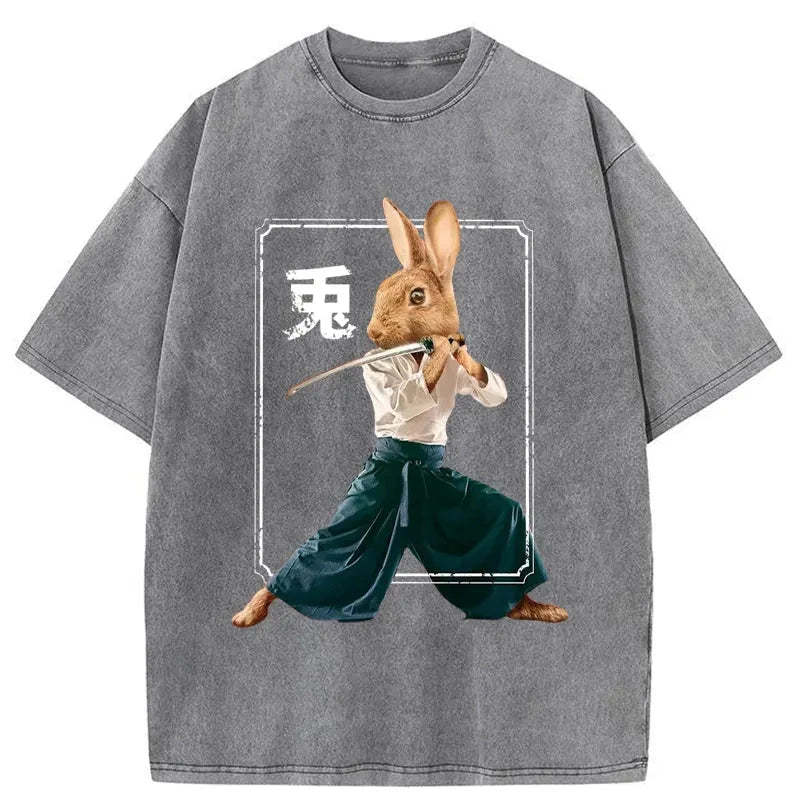 Rabbit Ninja Washed Vintage T-Shirt-moweekender