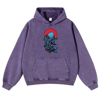 Cloud Carp Ukiyoe Pattern Vintage Washed Hoodie-moweekender