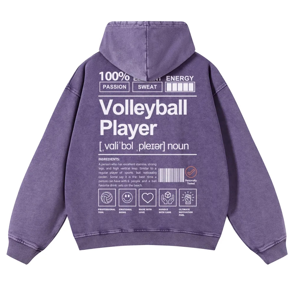 Vollyball Player Printed Vintage Washed Hoodie-moweekender