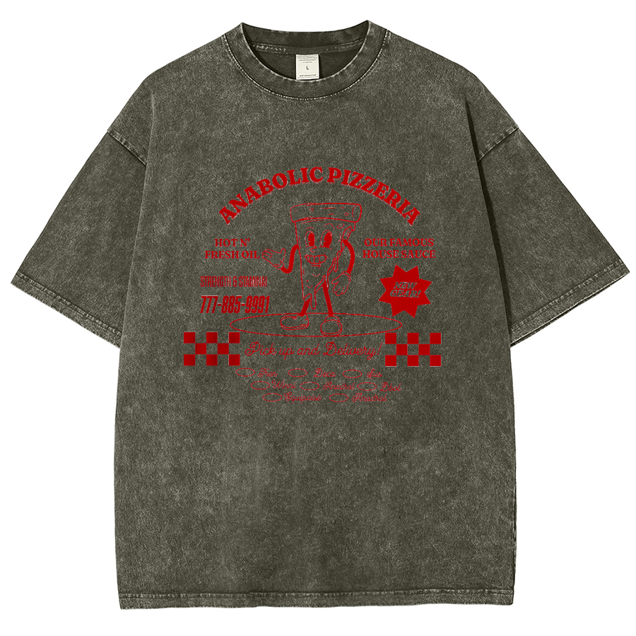 Anabolic Pizza Unisex Washed Oversized T-Shirt-moweekender