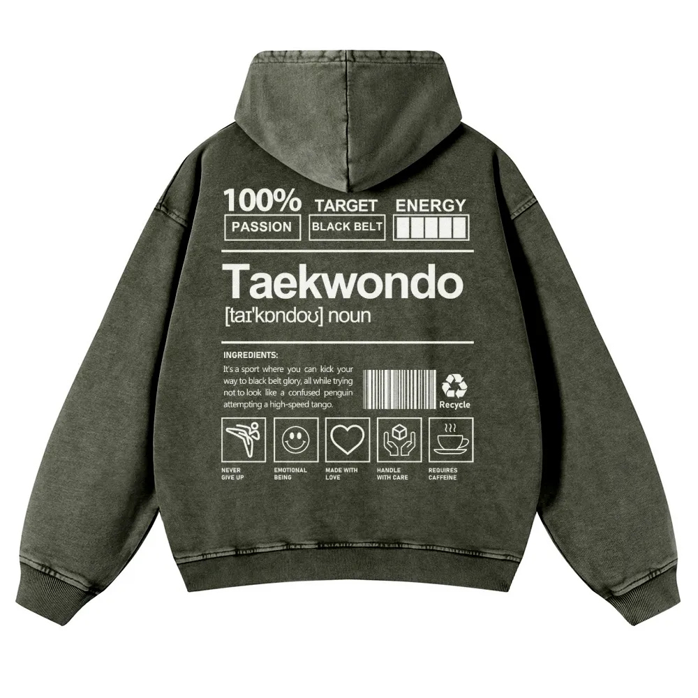 Taekwondo Printed Vintage Washed Hoodie-moweekender