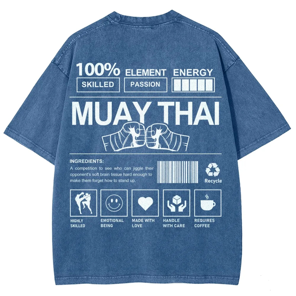 Muay Thai Pattern Washed Vintage Short Sleeves T-Shirt-moweekender