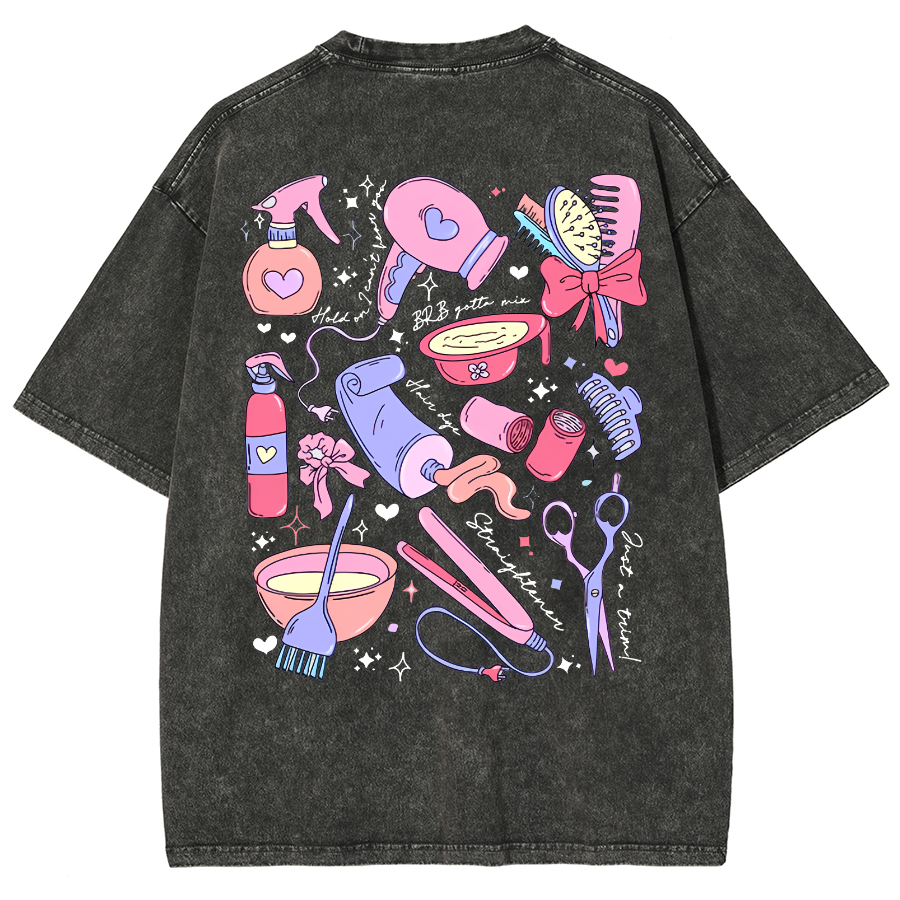 Comb Scissors Hair Dryer Unisex Fit Washed T-Shirt-moweekender