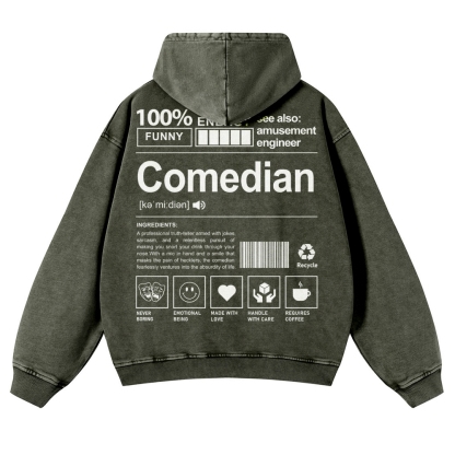 Comedian Printed Vintage Washed Hoodie-moweekender