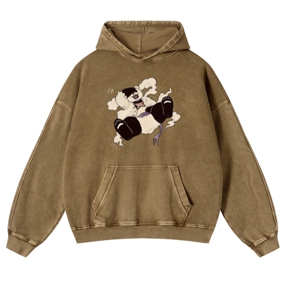 Casual Panda Pattern Vintage Washed Hoodie-moweekender