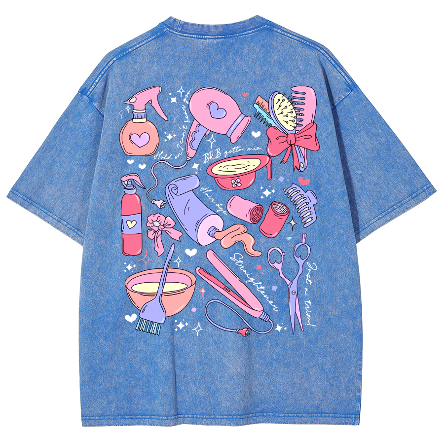 Comb Scissors Hair Dryer Unisex Fit Washed T-Shirt-moweekender