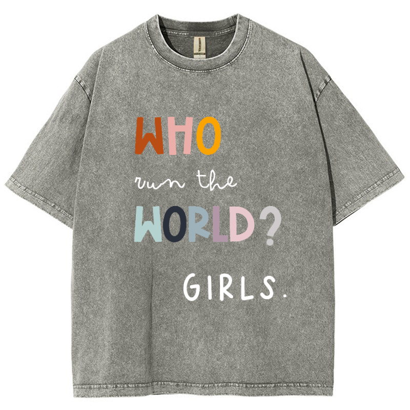 Who Run The World Girls Vintage Snowflake Washed T-Shirt-moweekender