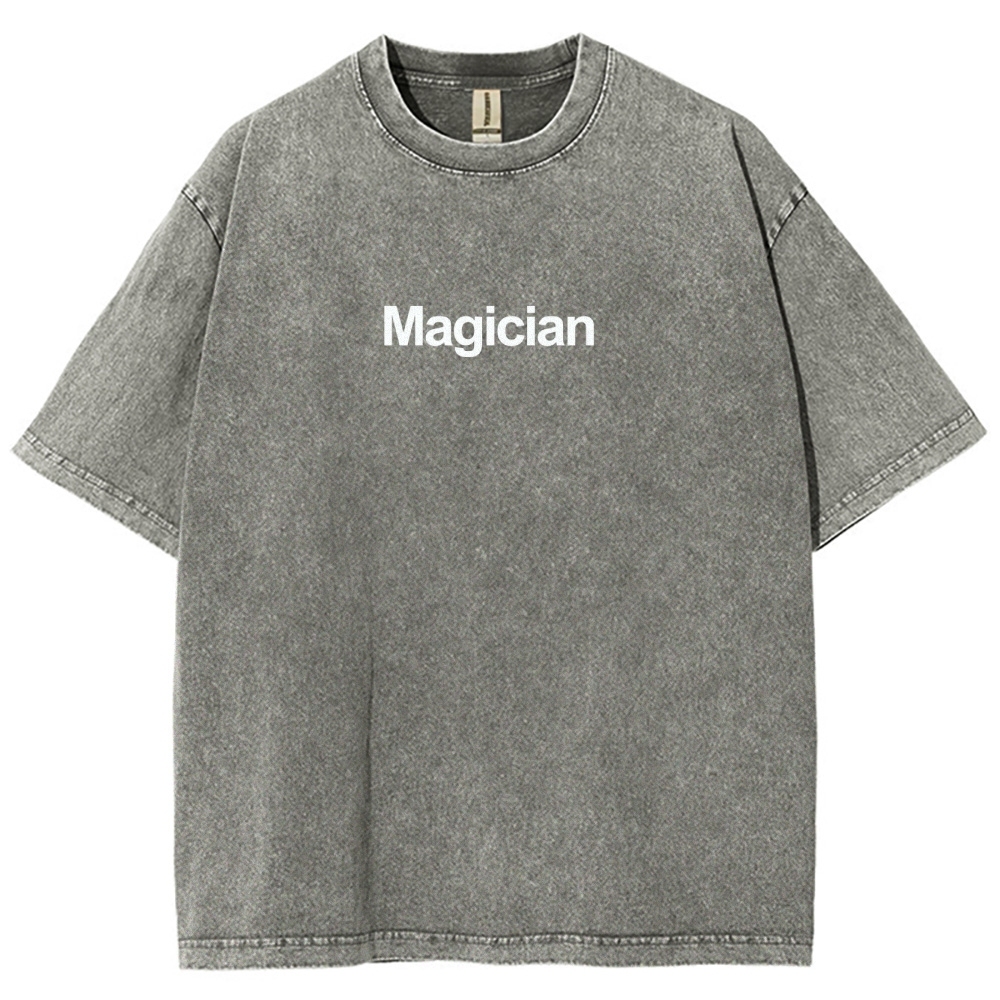 Magician Pattern Washed Vintage Short Sleeves T-Shirt-moweekender