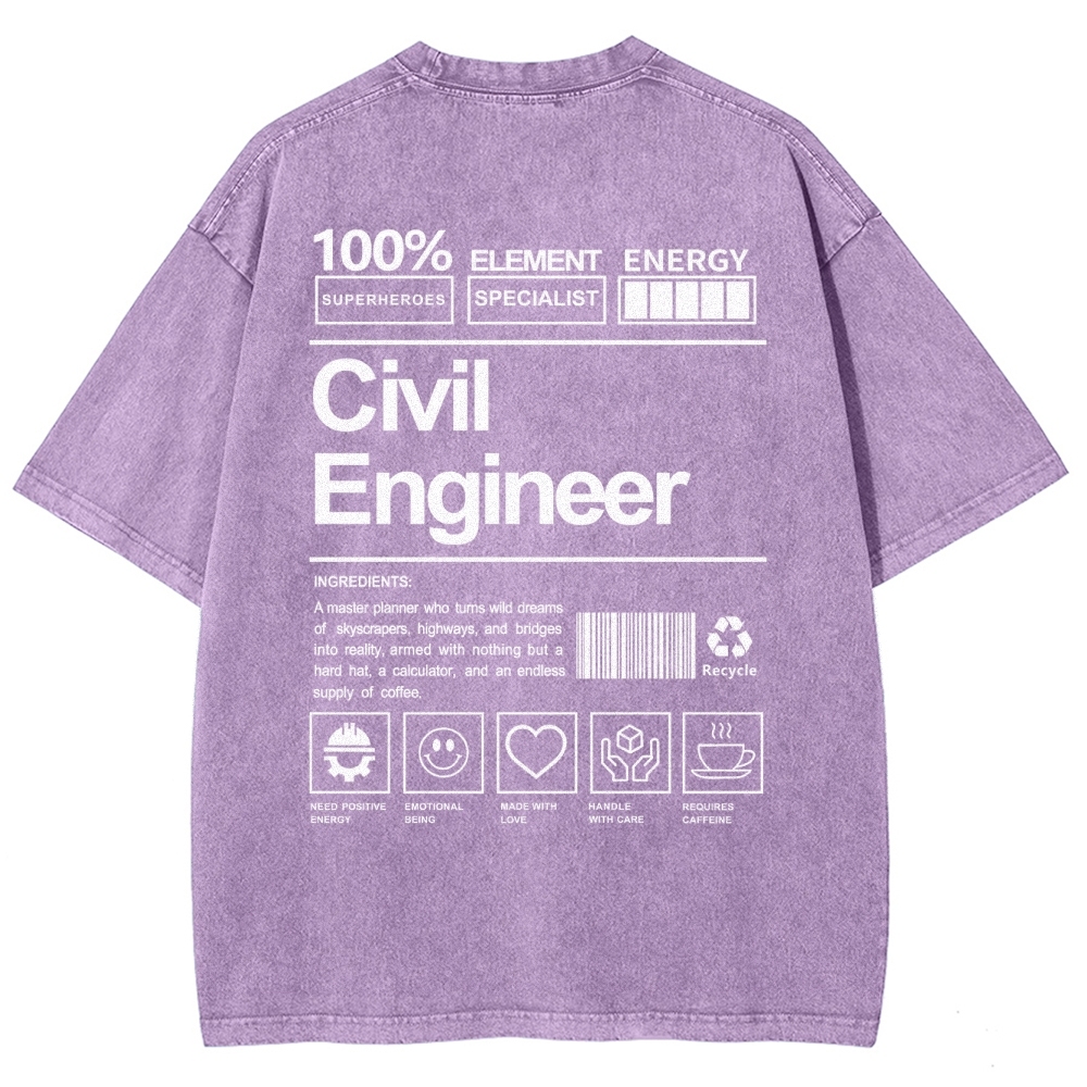 Civil Engineer Washed Vintage Short Sleeves T-Shirt-moweekender