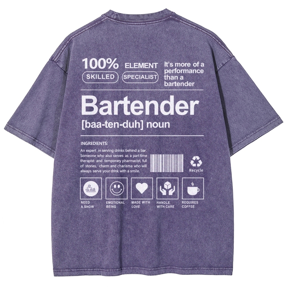 Bartender Printed Washed Vintage Short Sleeves T-Shirt-moweekender