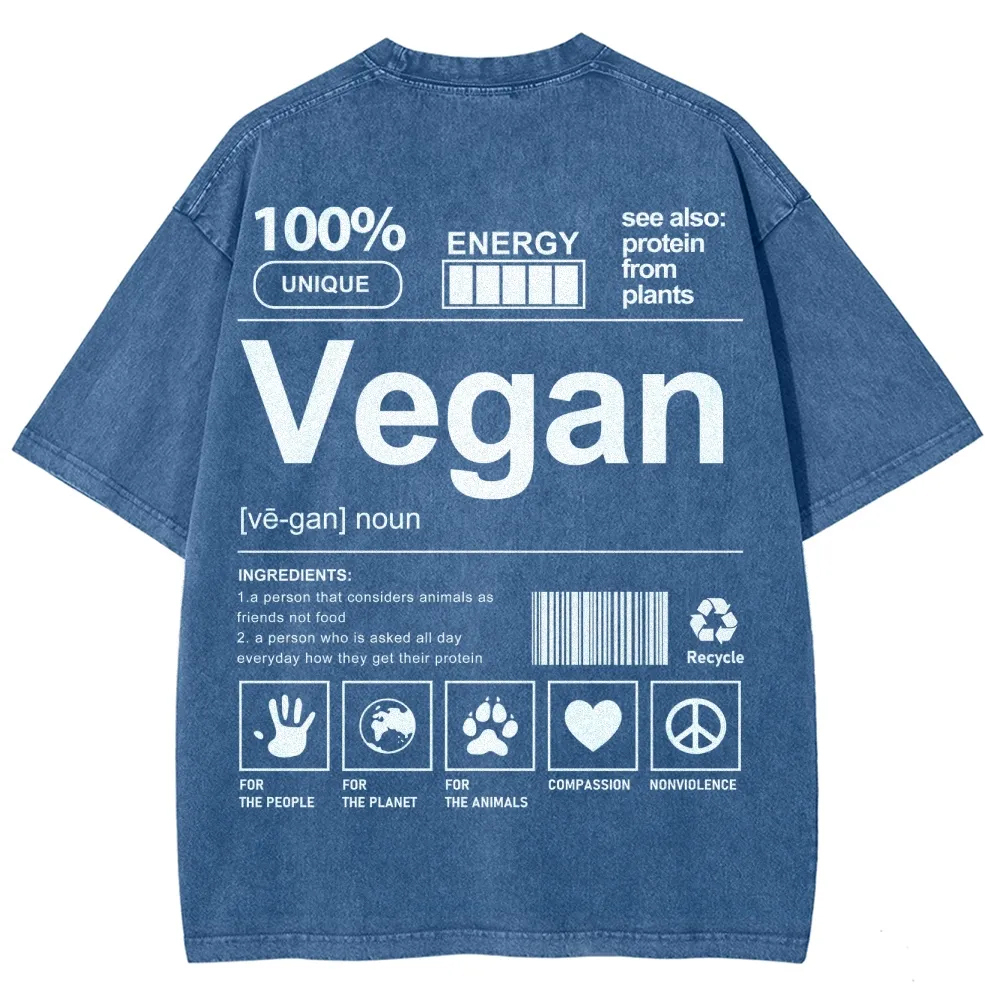 Vegan Pattern Washed Vintage Short Sleeves T-Shirt-moweekender