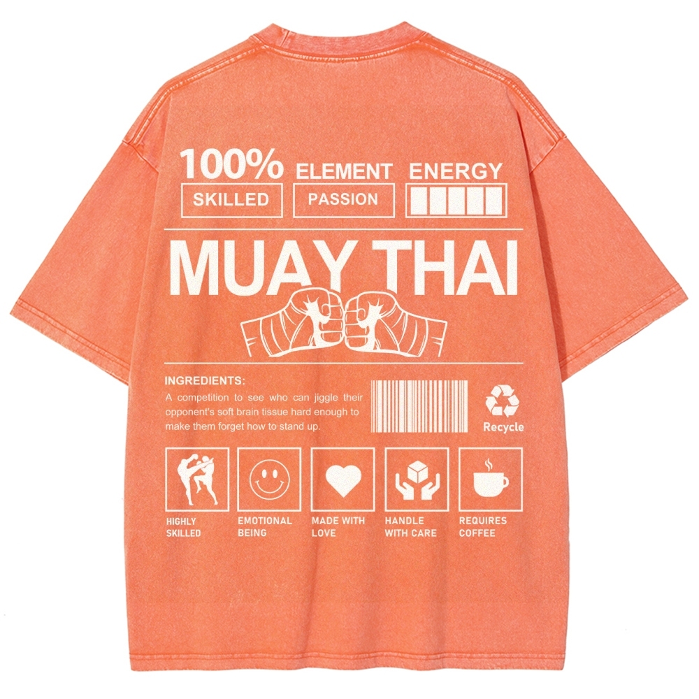 Muay Thai Pattern Washed Vintage Short Sleeves T-Shirt-moweekender