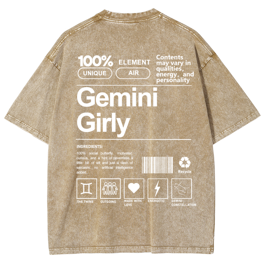 Gemini Girly Unisex Fit Washed Oversized T-Shirt-moweekender