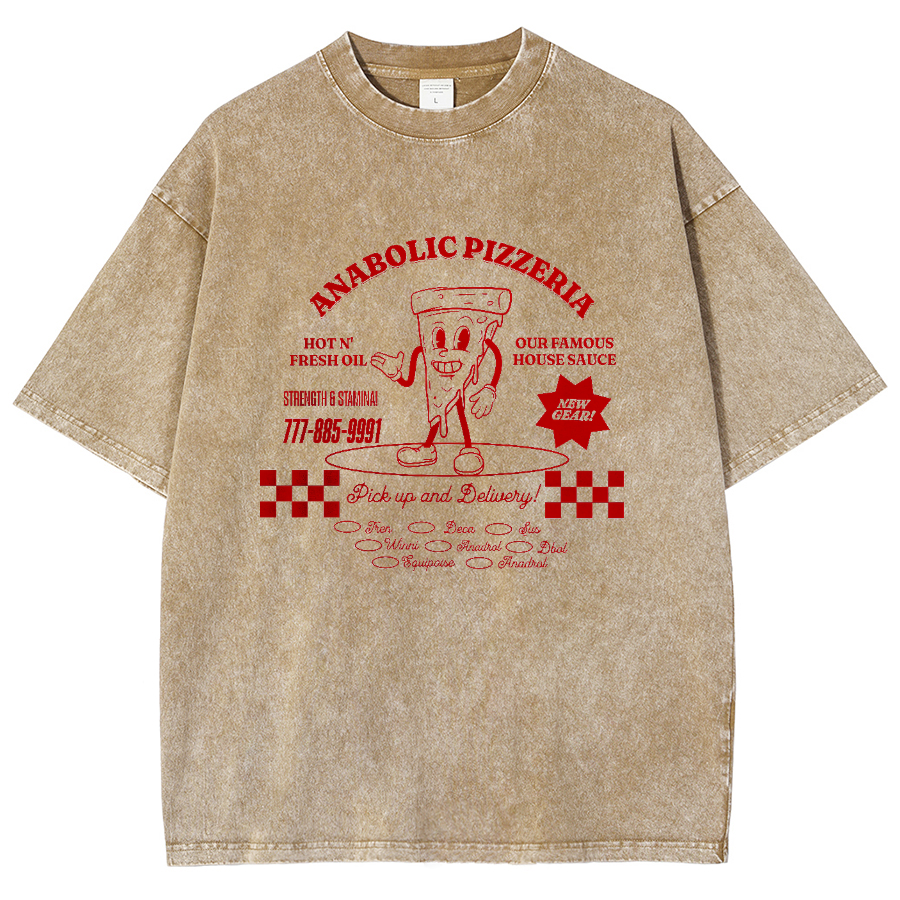 Anabolic Pizza Unisex Washed Oversized T-Shirt-moweekender
