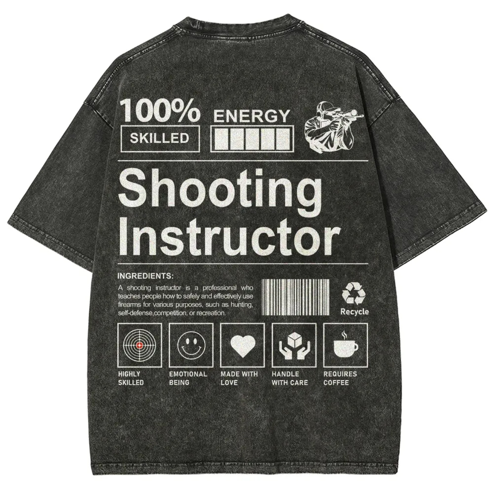 Shooting Instructor Pattern Washed Vintage Short Sleeves T-Shirt-moweekender