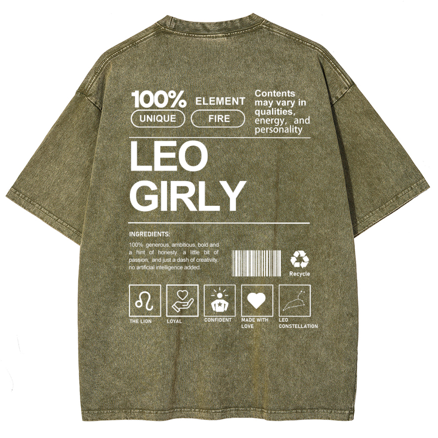 Leo Girly Unisex Fit Washed Oversized T-Shirt-moweekender