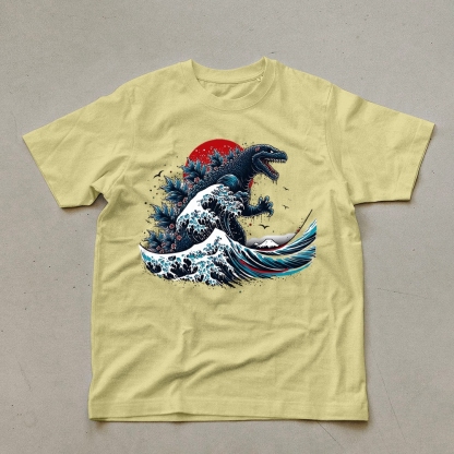 Godzilla Wave Ukiyoe Pattern Unisex Prints T-Shirt-moweekender