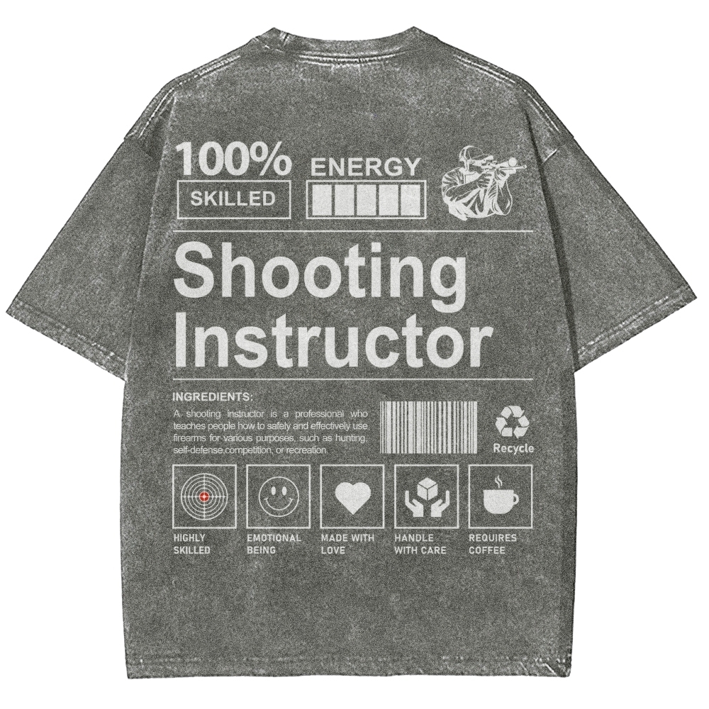 Shooting Instructor Pattern Washed Vintage Short Sleeves T-Shirt-moweekender