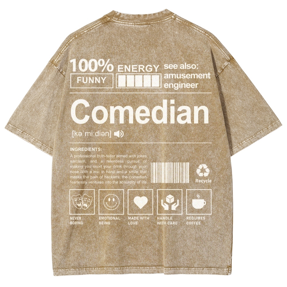 Comedian Pattern Washed Vintage Short Sleeves T-Shirt-moweekender