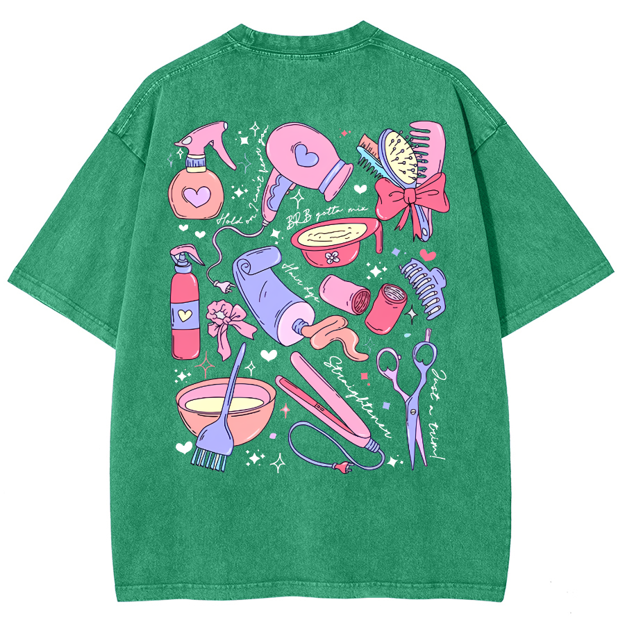 Comb Scissors Hair Dryer Unisex Fit Washed T-Shirt-moweekender