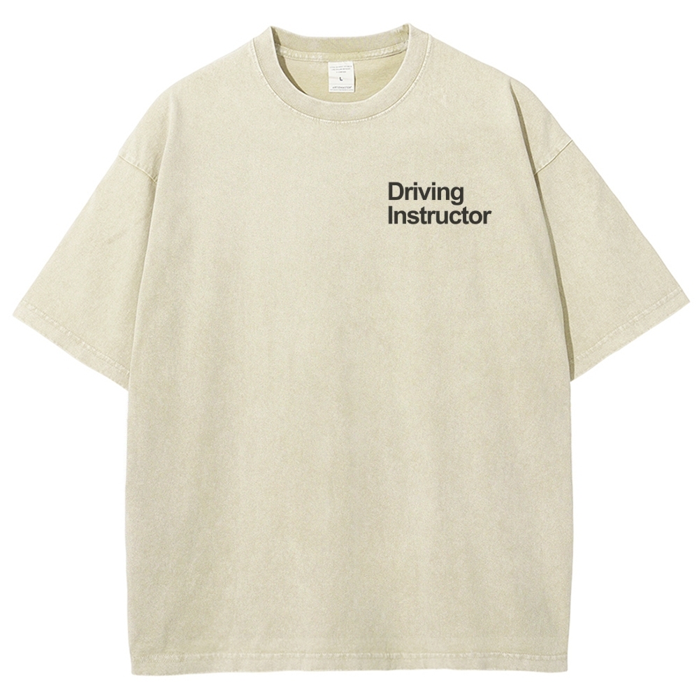 Driving Instructor Pattern Washed Vintage Short Sleeves T-Shirt-moweekender