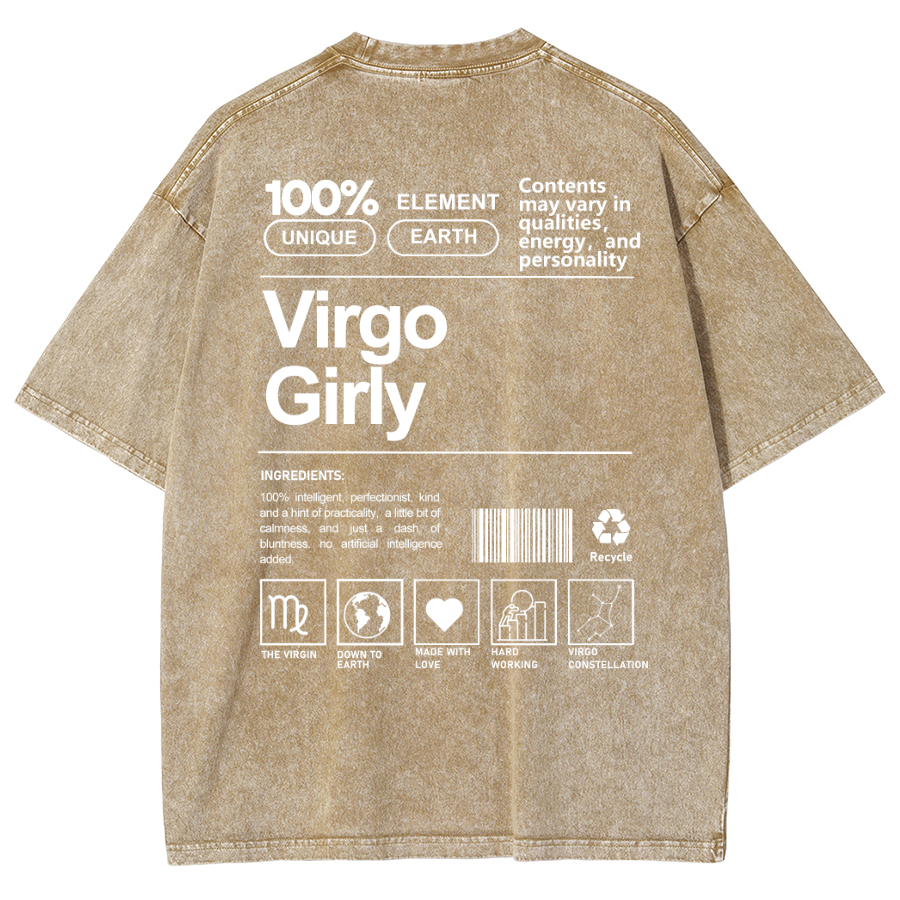 Virgo Girly Unisex Fit Washed Oversized T-Shirt-moweekender
